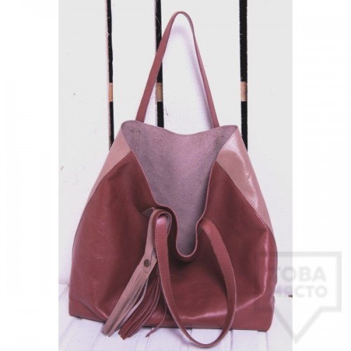 Дизайнерска дамска чанта от естествена кожа Atassa - double pink