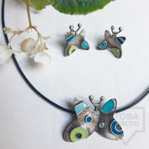 Silver earrings by Topreva - color butterflies