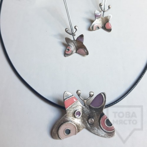 Silver earrings by Topreva - color butterflies long