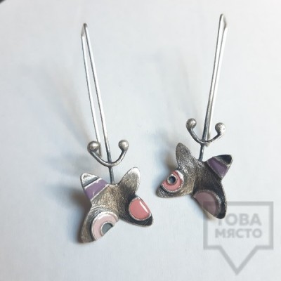 Silver earrings by Topreva - color butterflies long