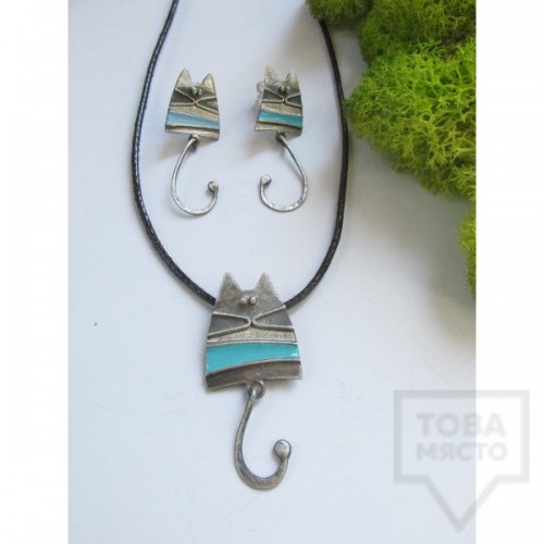 Silver earrings by Topreva- blue kitties