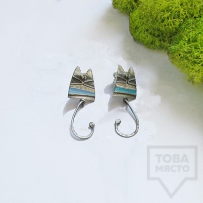 Silver earrings by Topreva- blue kitties