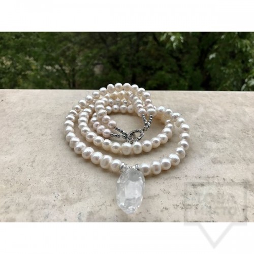 Ръчно изработено колие Jewellery by Emilya бели перли и планински кристал