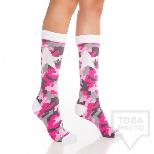 Дамски дълги чорапи KrakMe - Military Star Pink