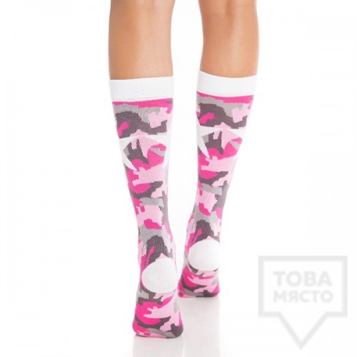 Дамски дълги чорапи KrakMe - Military Star Pink