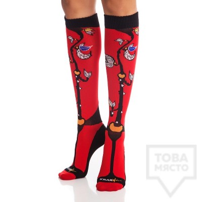 Дамски дълги чорапи KrakMe - Art Shock red