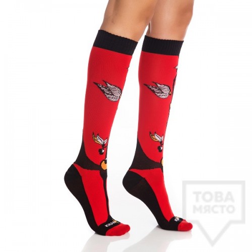 Дамски дълги чорапи KrakMe - Art Shock red