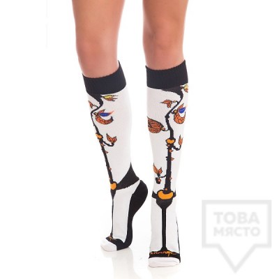 Дамски дълги чорапи KrakMe - Art Shock white