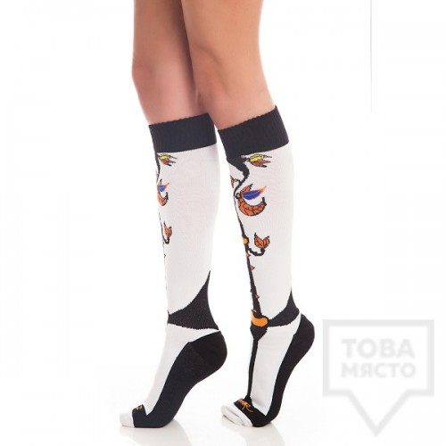 Дамски дълги чорапи KrakMe - Art Shock white