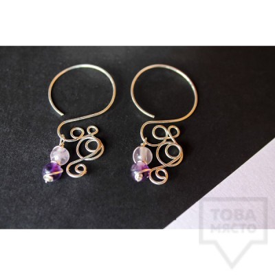 Дизайнерски обеци Nimeria Shop - Silver Knots Purple swirls