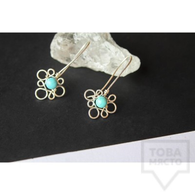 Дизайнерски обеци Nimeria Shop - Silver Knots turquoise bubbles