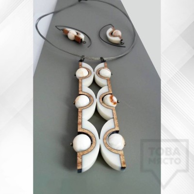 Jewelry set necklace and earrings Panayotov - moon milk