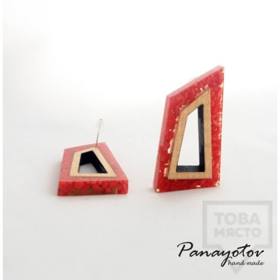 Ръчно изработени обеци Panayotov Handmade - Geometric Stones Red