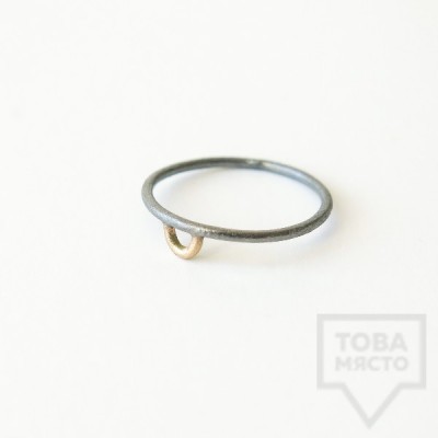 Сребърен пръстен Pin - със златен елемент 3 оксидиран