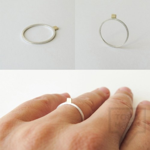 Сребърен пръстен Pin - със златен елемент 4 сребрист
