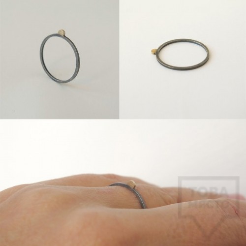 Сребърен пръстен Pin - със златен елемент 5 оксидиран