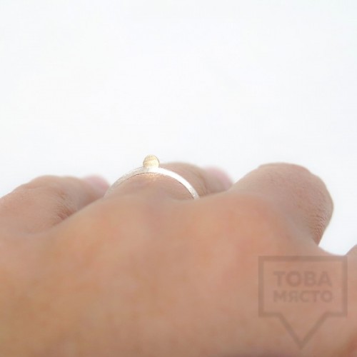 Сребърен пръстен Pin - със златен елемент 5 сребрист