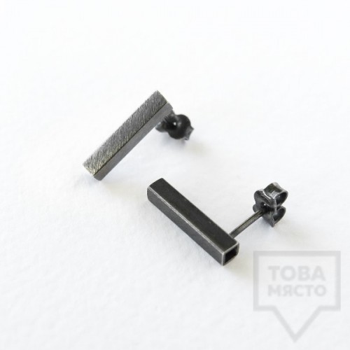 Silver Earrings Square Tube Pin - oxidized silver