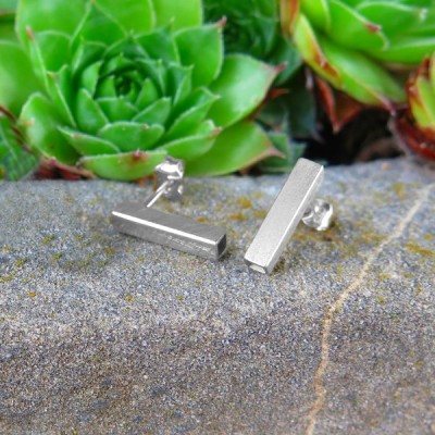 Silver Earrings Square Tube Pin - silver