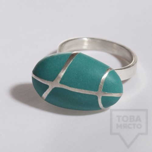 Сребърен пръстен Polina Dimitrova - stone geometry green