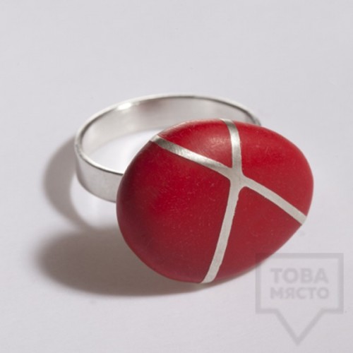 Сребърен пръстен Polina Dimitrova - stone geometry red
