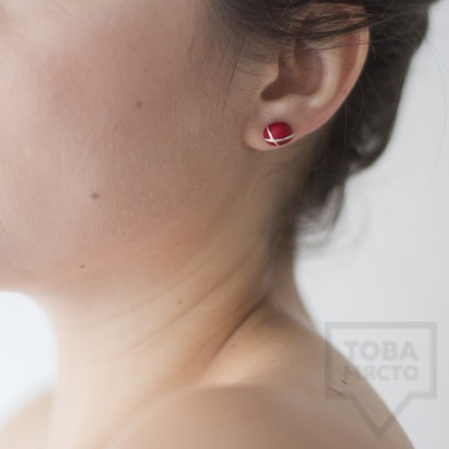 Сребърни обеци Polina Dimitrova - minimalistic drop red
