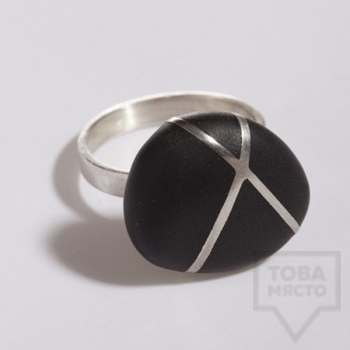 Сребърен пръстен Polina Dimitrova - stone geometry black