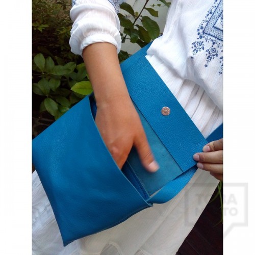 Дизайнерска дамска чанта от естествена кожа Три Точки - blue charm