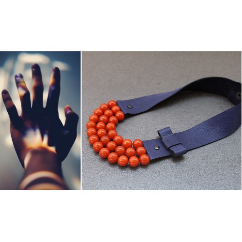 Ръчно изработено колие Vyara Tzeneva Jewellery - triple deep blue orange