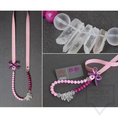 Ръчно изработено колие Vyara Tzeneva Jewellery - single pink crystal