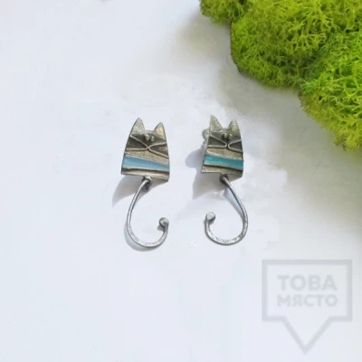 Silver earrings by Topreva- blue kitties