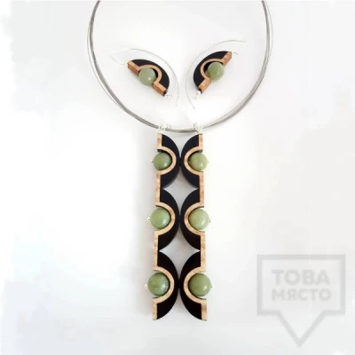 Jewelry set necklace and earrings Panayotov - moon green
