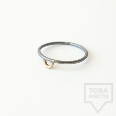 Silver ring Pin - with gold element 3 oxidized