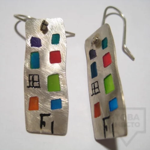 Silver dangling earrings Polina Dimitrova-buildings