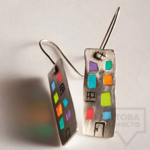 Silver dangling earrings Polina Dimitrova-buildings