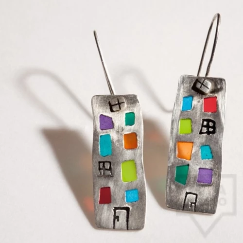 Silver dangling earrings Polina Dimitrova-buildings