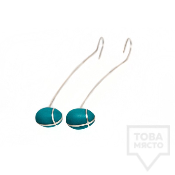 Дълги сребърни обеци Polina Dimitrova - turquoise geometry
