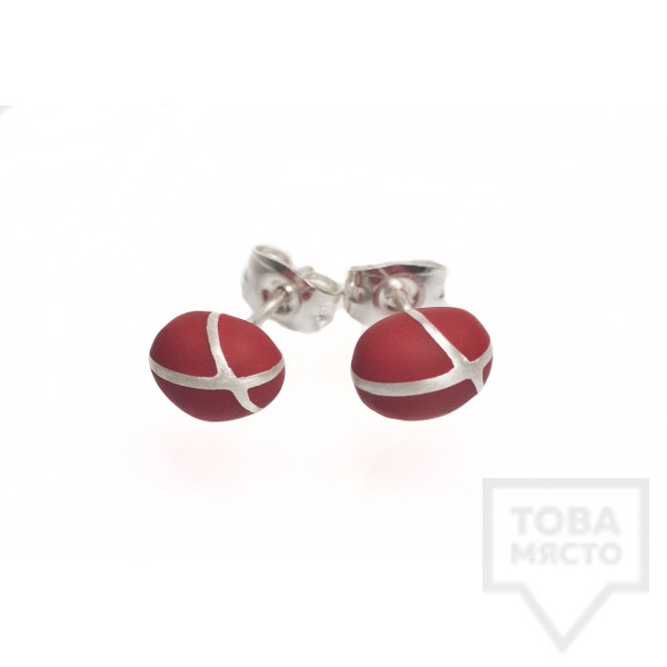 Сребърни обеци Polina Dimitrova - minimalistic drop red